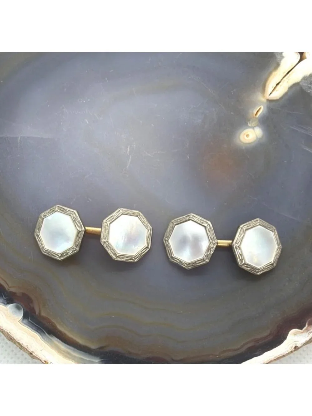 Cufflinks Art Deco Mother of Pearl Rolled Gold Plate Tuxedo Double Sided Vintage